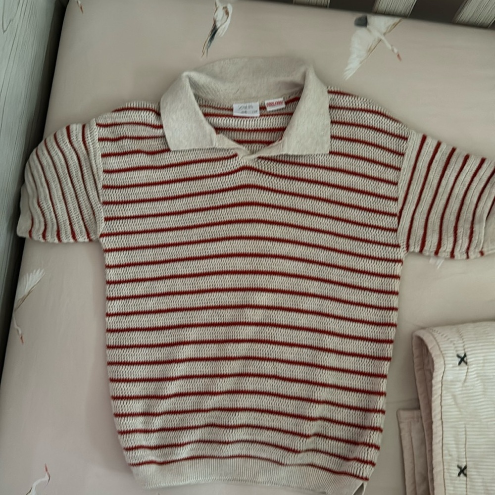 Zara boys open knit striped polo. Size 5-6